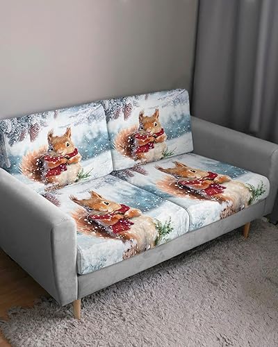 Miniatura 10 de Fundas de cojín de Navidad color azul degradado para sofá, funda elástica para sofá con parte inferior elástica, diseño de muñeco de nieve, copo de