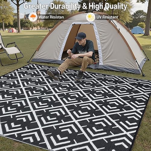 Miniatura 4 de HUGEAR Alfombra impermeable para exteriores, 9 x 12 pies, para patios, camping, exteriores, alfombra de paja de plástico grande (8 x 10 pies,