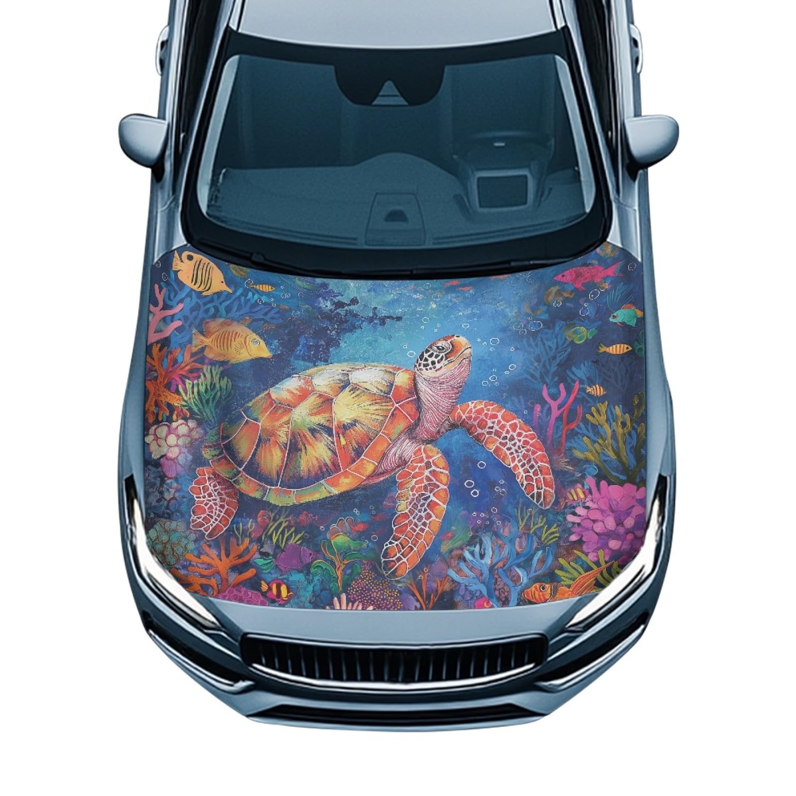 Turtle Pattern Car Hood Cover Easy to Install Car Hood Cover Protector Elastic Fabrics Can be Washed Stretch Polyester Fabric Cover Personalized Suitable for Cars