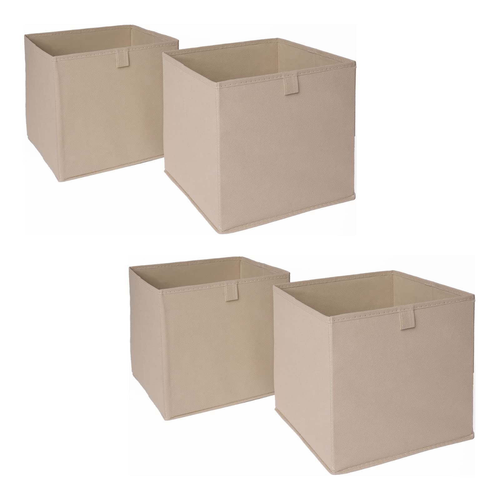 OHS Pack of 4 Folding Storage Boxes - Beige - Cube Design