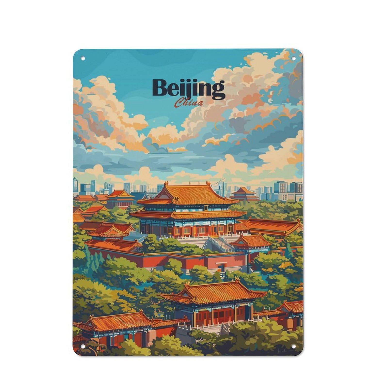 Junmoney Beijing Cityscape Retro Tin Sign 40X30cm For Kitchen Or Home Bar, Suited To Wall Displays In Dining Areas And Home Bars
