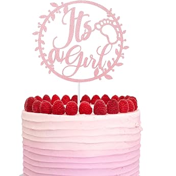 DazzJoy Its a Girl Cake Decoration Baby Shower Girl Baby Girl Cake Topper Pink Glitter Christening Cake Decoration Girls Baby Shower Cake Decoration It's a Girl Cake Topper Gender Reveal Party Decoration
