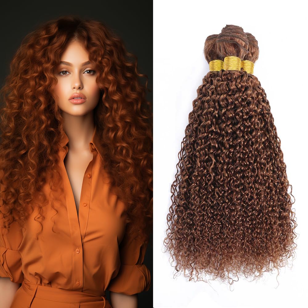 Light Brown Human Hair Bundles Color 30 Kinky Curly Bundles 18 20 22 inch Brazilian Virgin Remy Hair Extensions Double Weft Brown Kinky Curly Human