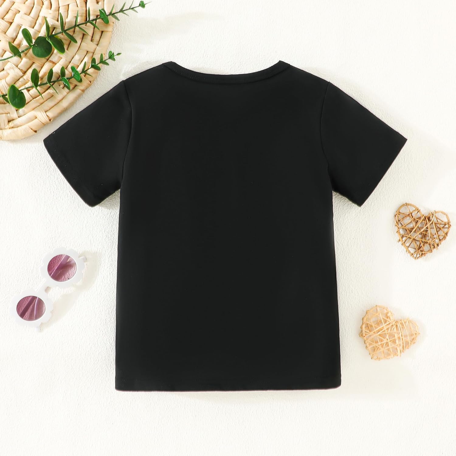 1-14Y Toddler Girls Shirt Baby Girl Blouse Solid Color Short Sleeve Heart Pocket T-Shirt Casual Cotton Tee Plain Top - Image 4