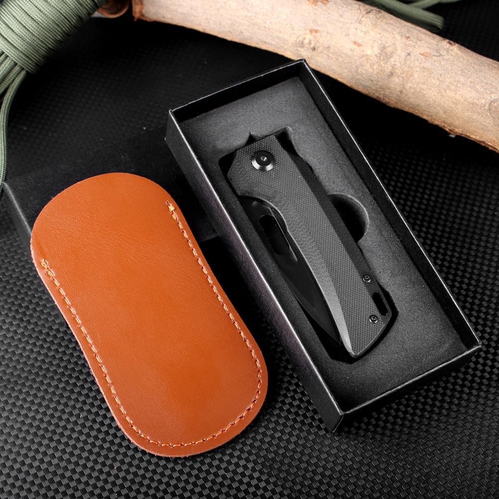 KEENSUN Pocket Folding Knife with Black G10 Handle and D2 blade–Tactical Knife,Hunting Knife,EDC Knife.Thumb stud Assisted Opening Knifes with Liner Lock and Pocket clip.Good for Camping, Hiking, Indoor and Outdoor Activities.