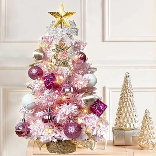 ANWND Árbol de Navidad de mesa de 2 pies con mini decoración de Navidad artificial ligera con nieve flocada exquisita decoración y adornos de