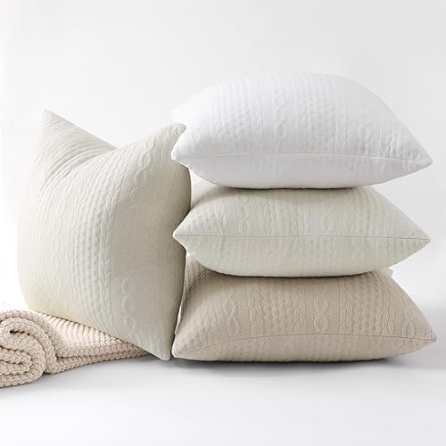 Miniatura 5 de Cikary Juego de 2 fundas de almohada decorativas de 24 x 24 pulgadas para sofá cama con patrón de cuerda trenzada elevada, fundas de almohada