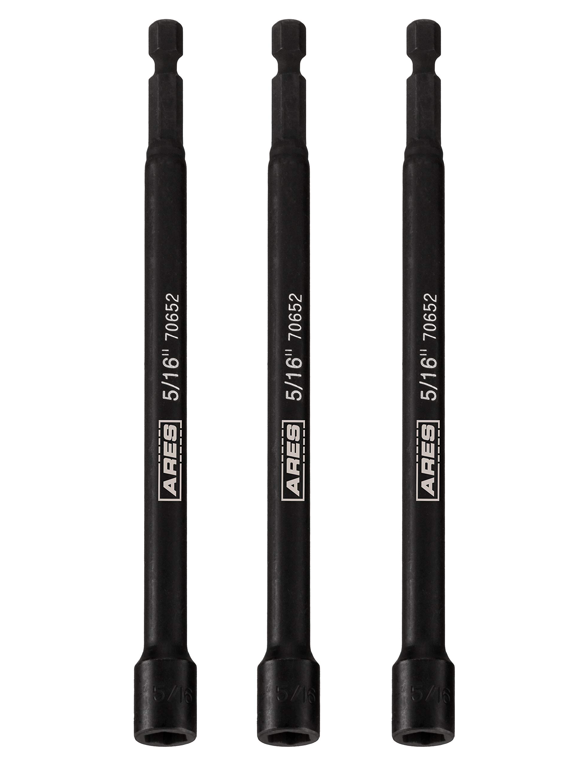 ARES 27009-3-Piece 5/16-Inch Magnetic Impact Nut Driver Bit Set - 6-Inch Length - Impact Grade Nut Setters with Industrial Strength Magnets
