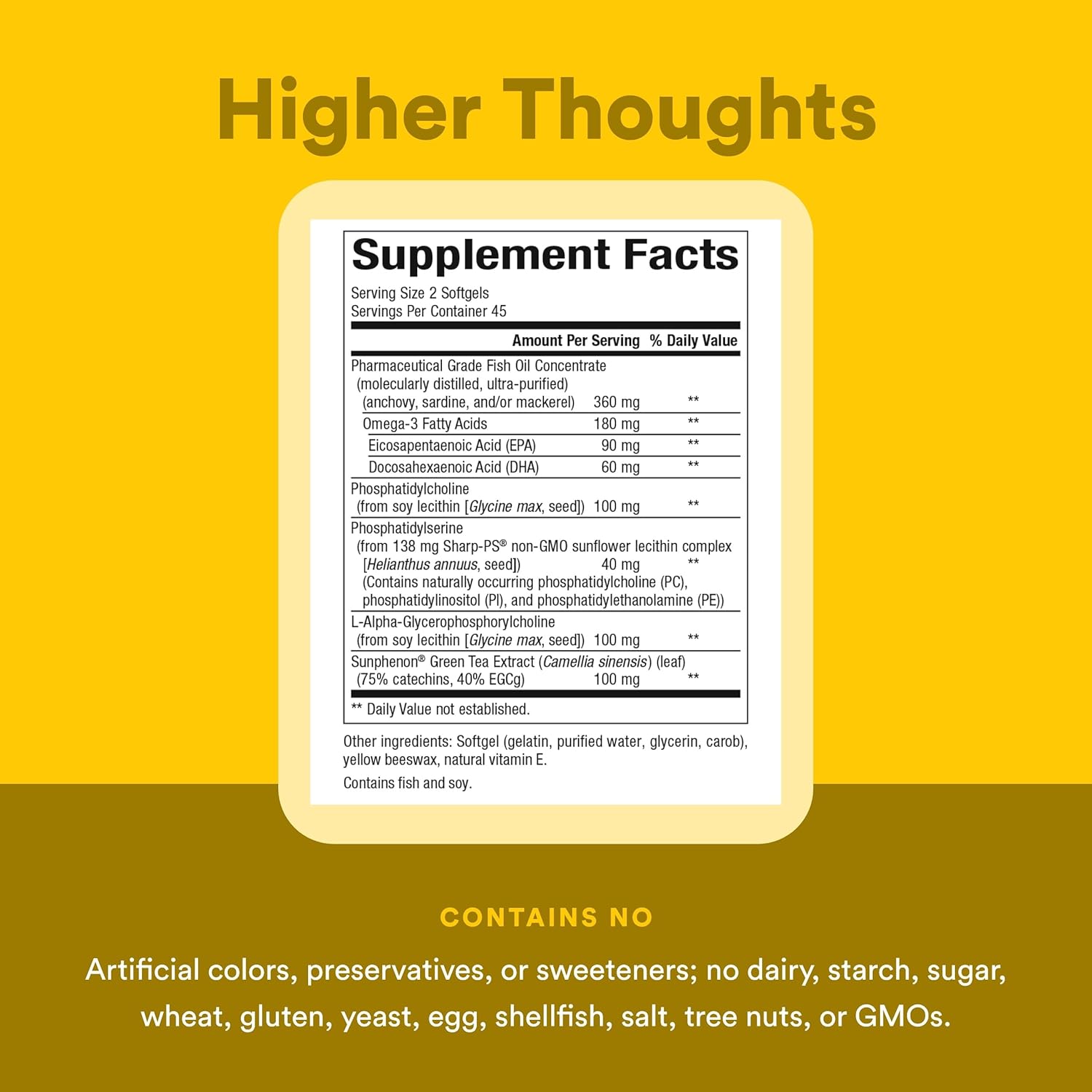 Natural Factors Higher Thoughts - Supports Cognitive & Cardiovascular Health* - Fish Oil, Fatty Acids, EPA, DHA & More - 90 Softgels