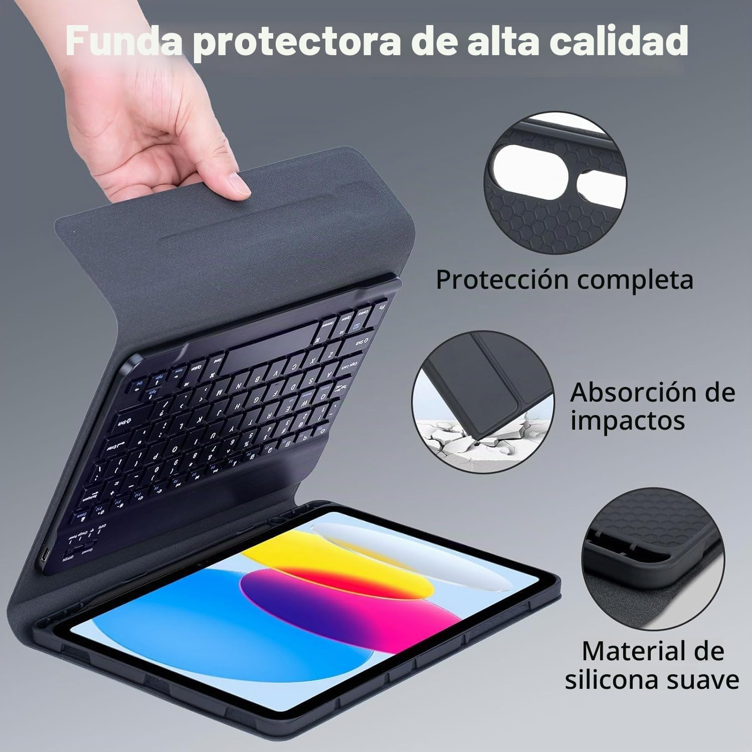 Funda con Teclado para Huawei Honor Pad 9 12,1 Pulgadas Tableta, Español Ñ Teclado Bluetooth Inalámbrico Magnético Desmontable, Funda Ultrafina PU con Soporte & Ratón,Negro