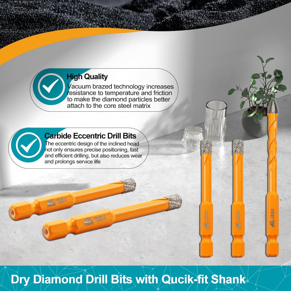 EXFEIN Diamond Tile Drill Bits and Carbide Masonry Drill Bits 5pcs/set - Image 3