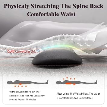 Lumbar Support Massage Pillow - Hot Compress Waist Massage Sleep Cushion - Memory Foam Heated Pillow for Car Seat Recliner Sofa Apartment Office Chair Dormitory Travel Studying Working