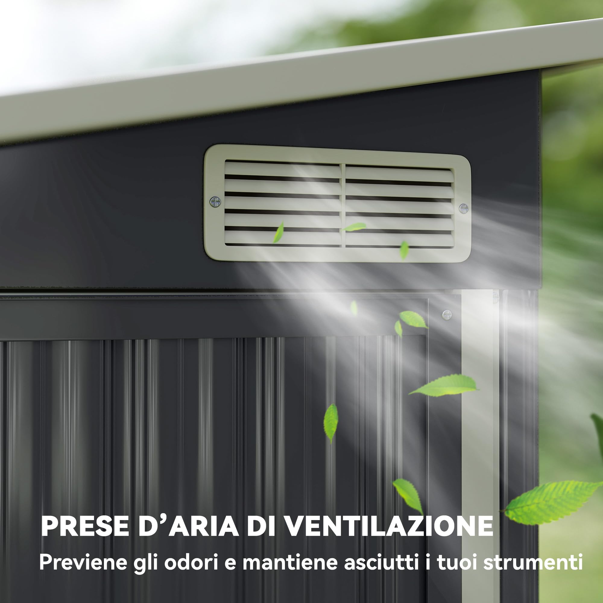 Outsunny Casetta da Giardino 2.68m² 3 Porte 234x132x185 cm Grigio Scuro
