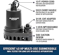 Vista 3 de Superior Pump 91570 Bomba sumergible termoplástica de utilidad de 3300 GPH, 1/2 HP con cable de 10 pies