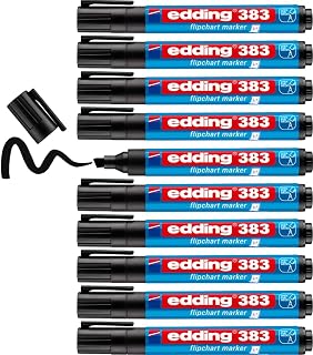 edding 383 Flipchart-Marker - schwarz - 10 Stifte - Keilspitze 1-5 mm - Stift zum Schreiben, Zeichnen und Markieren auf Flipcharts - Tinte schlägt nicht durch Papier - trocknet nicht aus -farbintensiv