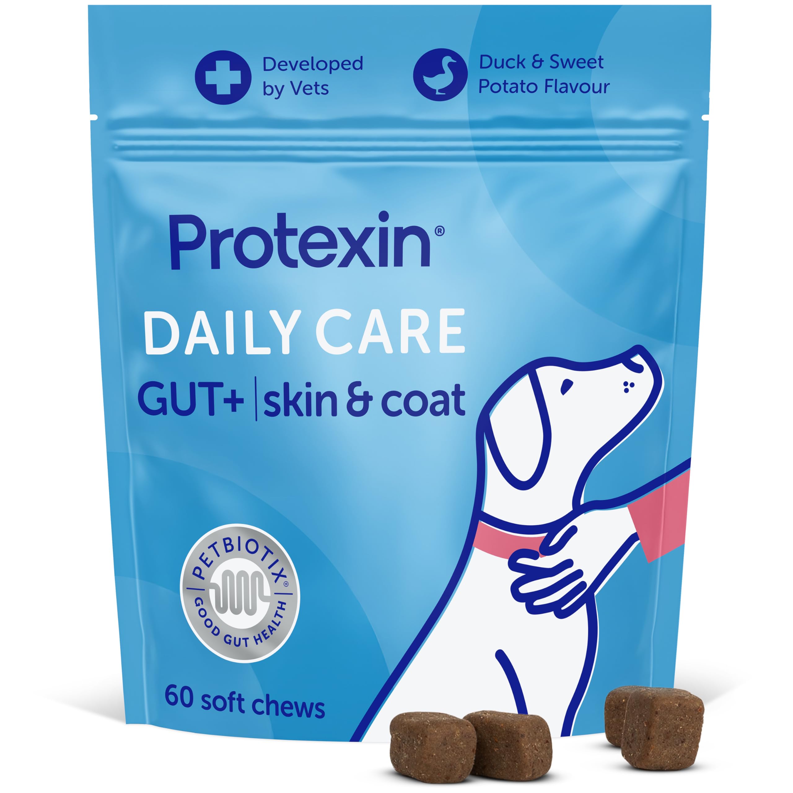 Protexin Daily Care Gut+ Skin & Coat | 60 Probiotic Dog Chews, Salmon and Sweet