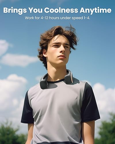 Miniatura 6 de SLENPET Ventilador de cuello, portátil personal recargable, manos libres, funciona con pilas, 5 velocidades, enfriamiento de cuello USB para