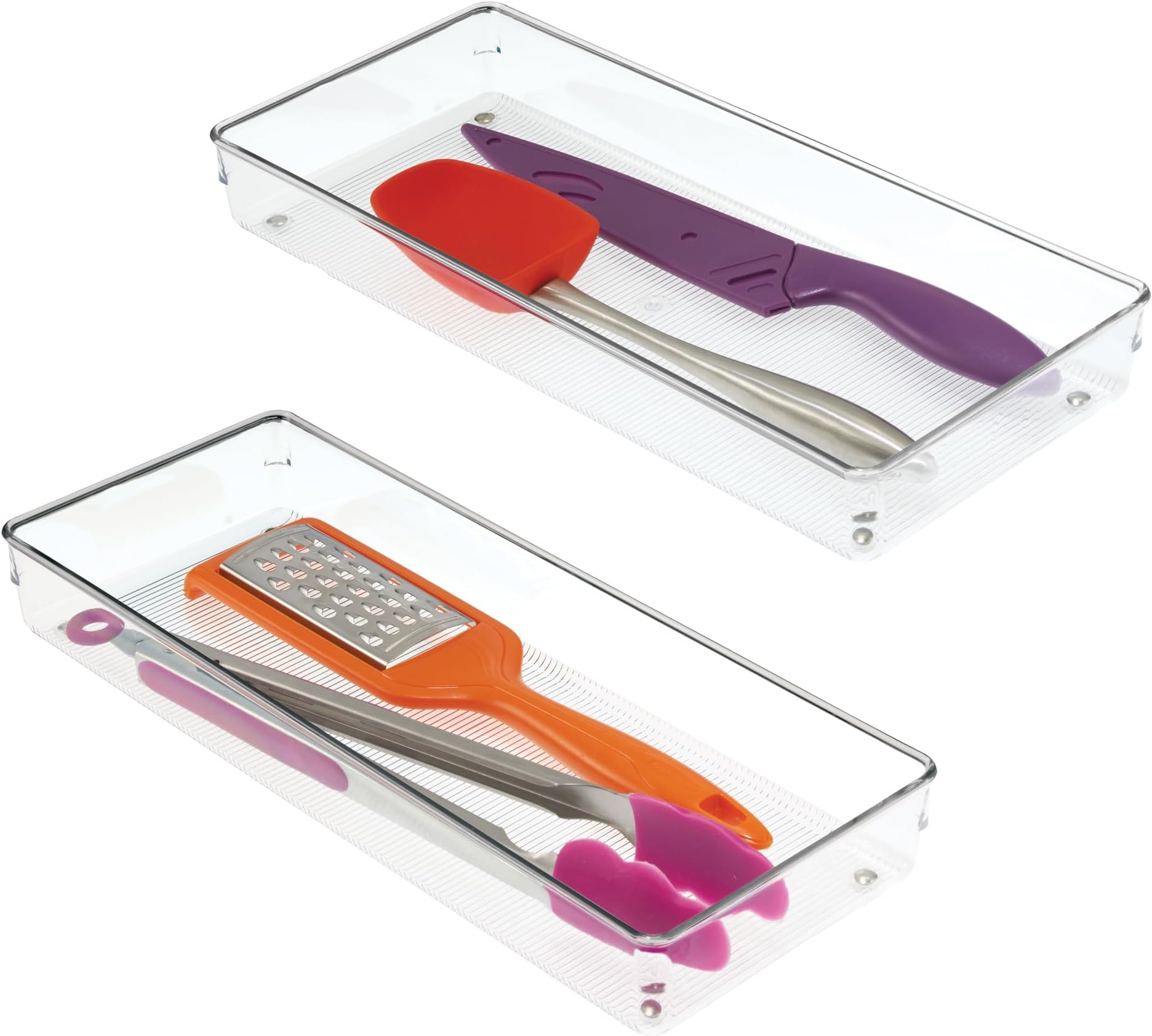 Idesign Linus Plastic Kitchen Drawer Organizer For Silverware, Spatulas, Cutlery, Gadgets, Office Supplies, Cosmetics, Set Of 2, Clear, Medium