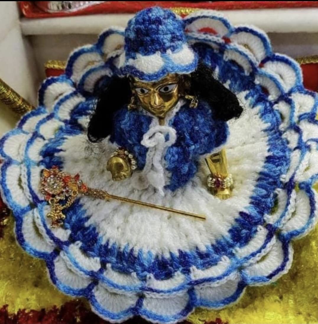 Vestido de lana azul y blanco para Laddu Gopal talla 1 y 2