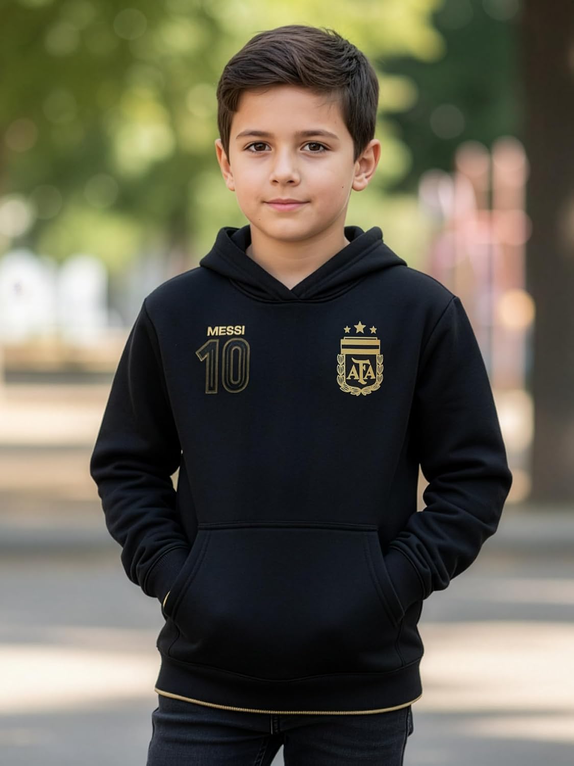 Icon Sports Kids Lionel Messi #10 Argentina AFA Black & Gold Pullover Hoodie - Youth Sizes - Football Soccer Sweatshirt - Image 2