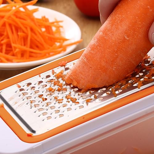 Miniatura 6 de Cortador de verduras con mandolina, 4 piezas, cortador de verduras para restaurante con 5 peladores de naranja cítrica