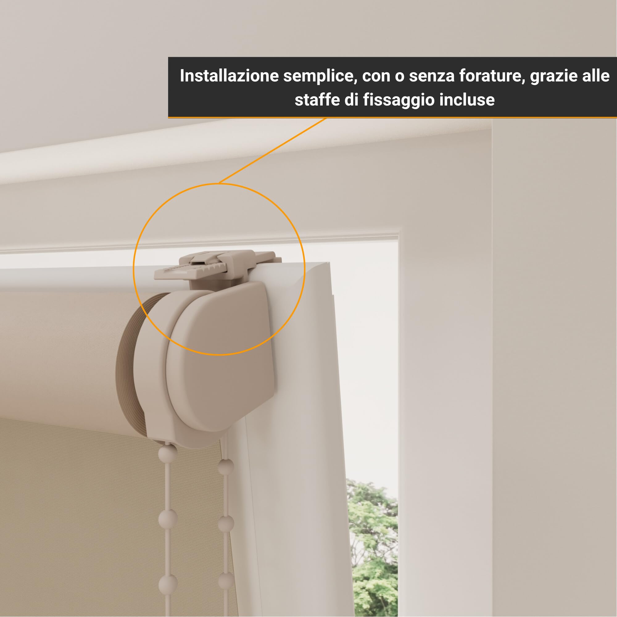 DTCH® Tenda a rullo oscurate senza fori 140 x 190 cm (LxA) sabbia, disponibile in larghezze da 40 a 240 cm, inclusi supporti a pinza, accorciabile autonomamente, tende a pinza