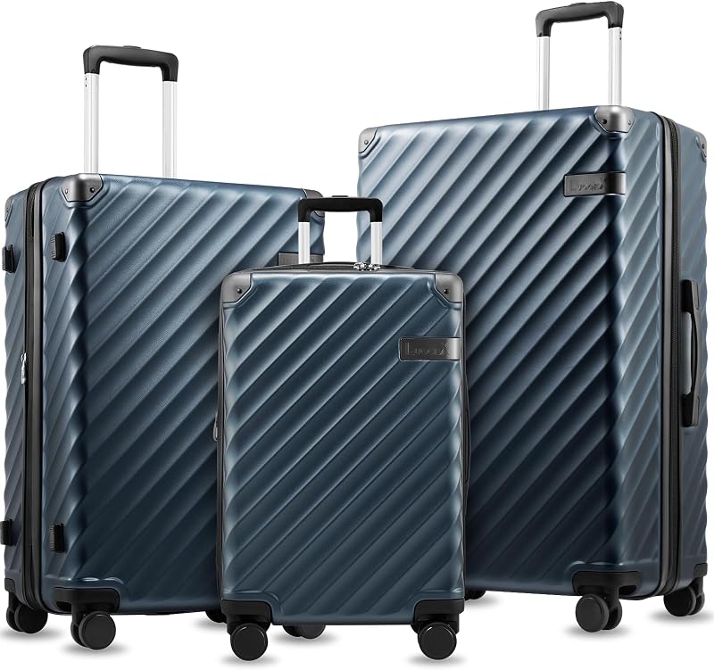 LUGGEX 3-Piece Expandable Luggage Set, Navy | Luggage Set, 100% PC Hard Shell, Expandable Storage, Carry-On & Checked Suitcases, Spinner Wheels, TSA Lock, KVC, EX-Core
