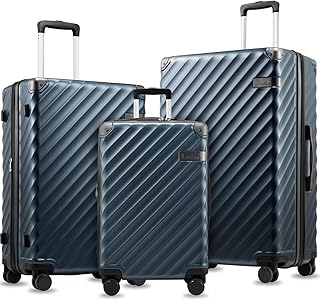 3 Piece Set Luggage with Spinner Wheels, KVC Polycarbonate Expandable Hard Shell Suitcase (EX-Core, Navy, 3 Piece Sets)