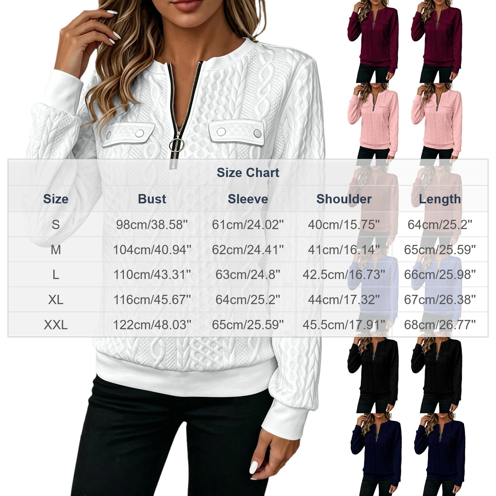 Generico Felpa Leggera Donna Felpa Leggera con Mezza Zip Moda Casual Pullover con Coulisse Taglie Forti Spessa Sweatshirt da Autunno a Maniche Lunghe Calda Felpe per Fitness Jogging Tinta Unita