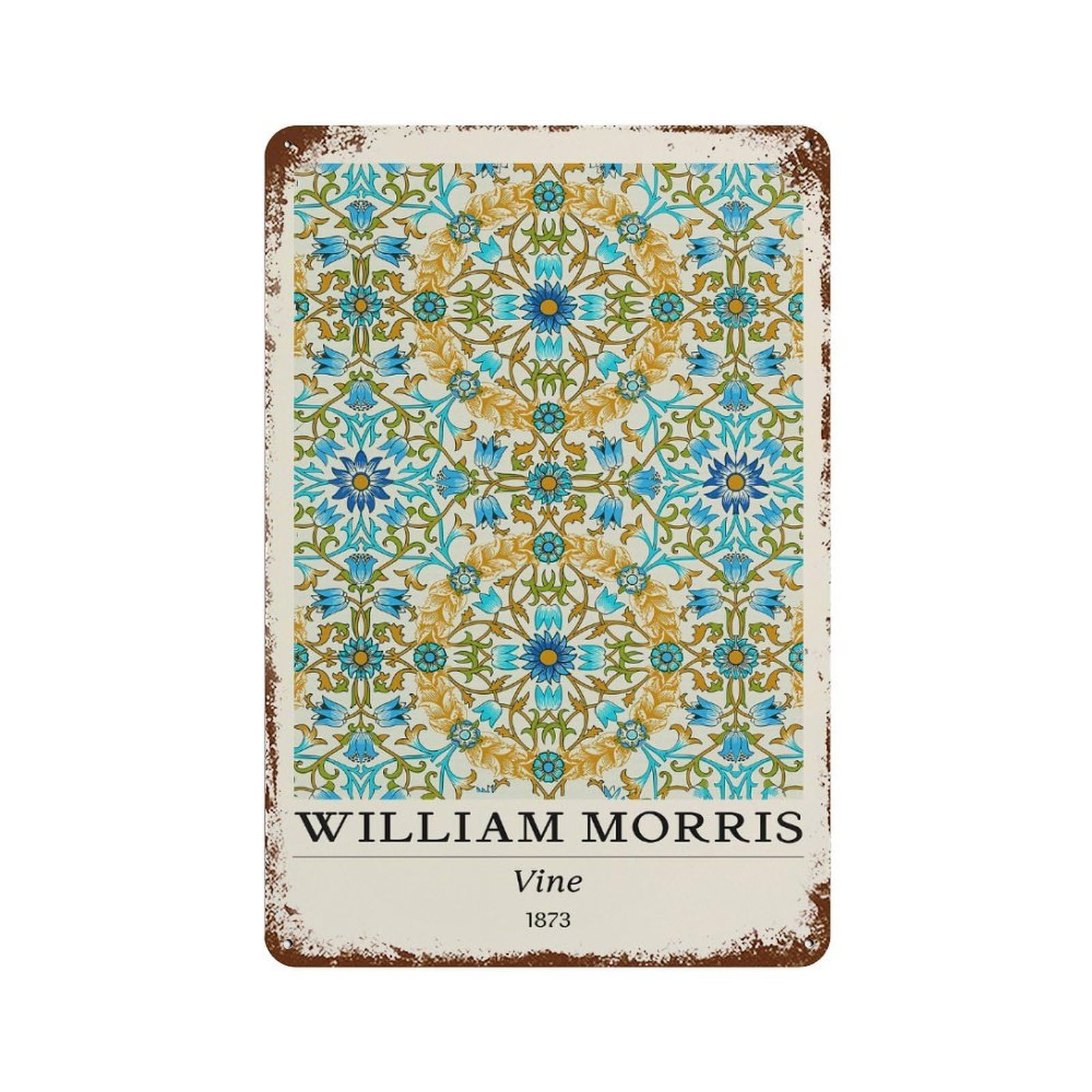 Rust Effect William Morris Blue Vine Botanical Rusty Metal Tin Sign 11.8"x7.9", Industrial Home Decor for Living Room, Hallway And Home Decor