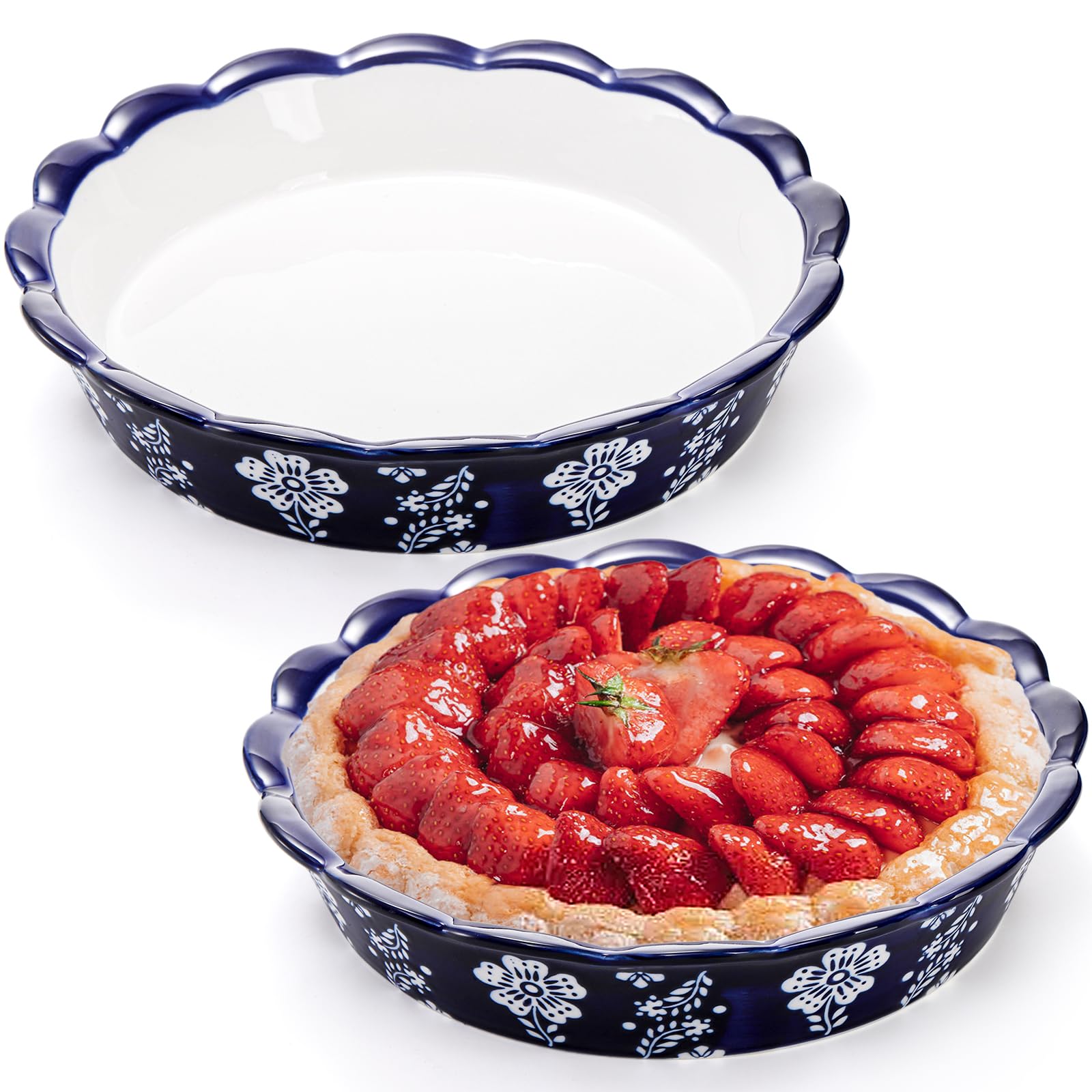 Tosnail Lot de 2 moules à tarte en céramique de 24,1 cm, plats à tarte profonds, assiettes à tarte fantaisie, grand plat à quiche rond anti-adhésif pour tartes aux fruits, tartes aux pommes, gâteaux,