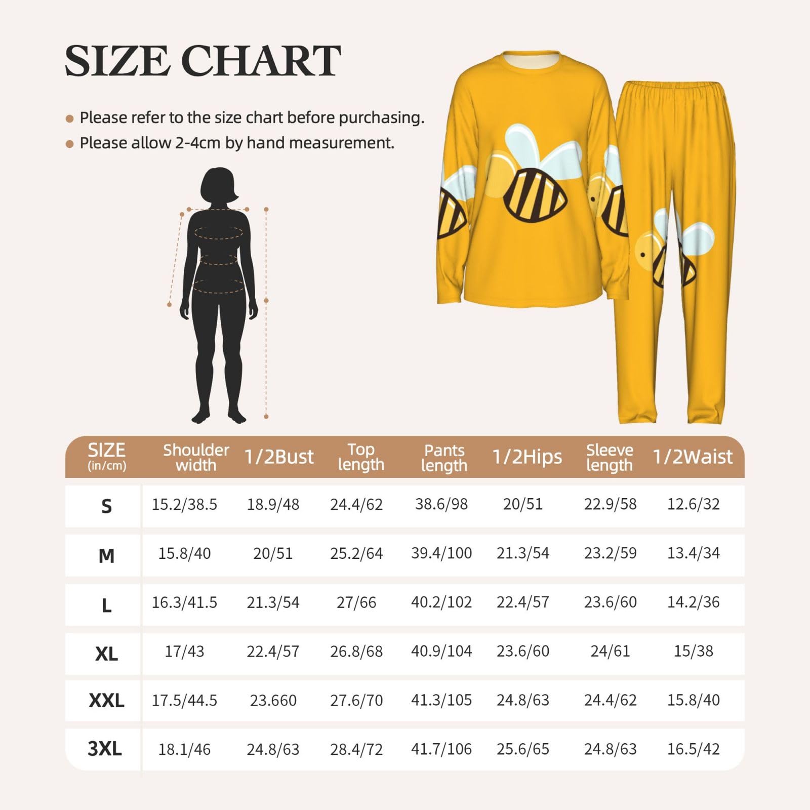 Pigiama da donna a maniche lunghe con stampa di api dei cartoni animati Set pigiama per la casa relax quotidiano Comfort Nightwear