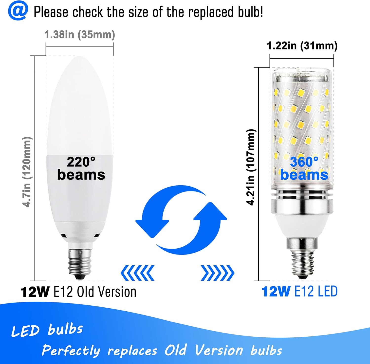 Heifymi E12 100 watt Replacement Led Candelabra Bulbs, E12 12W Led Candle Light Bulbs T6 C7 1200lm, 4000k Natural White E12 Base Chandelier Pendant Ceiling Fan Bulbs, Non-Dimmable, 4Pack