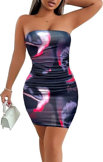 Tube Dress Tube Dresses for Women 2025 Party Mini Club Going Out Vacation Strapless Short Clubbing Bodycon Backless