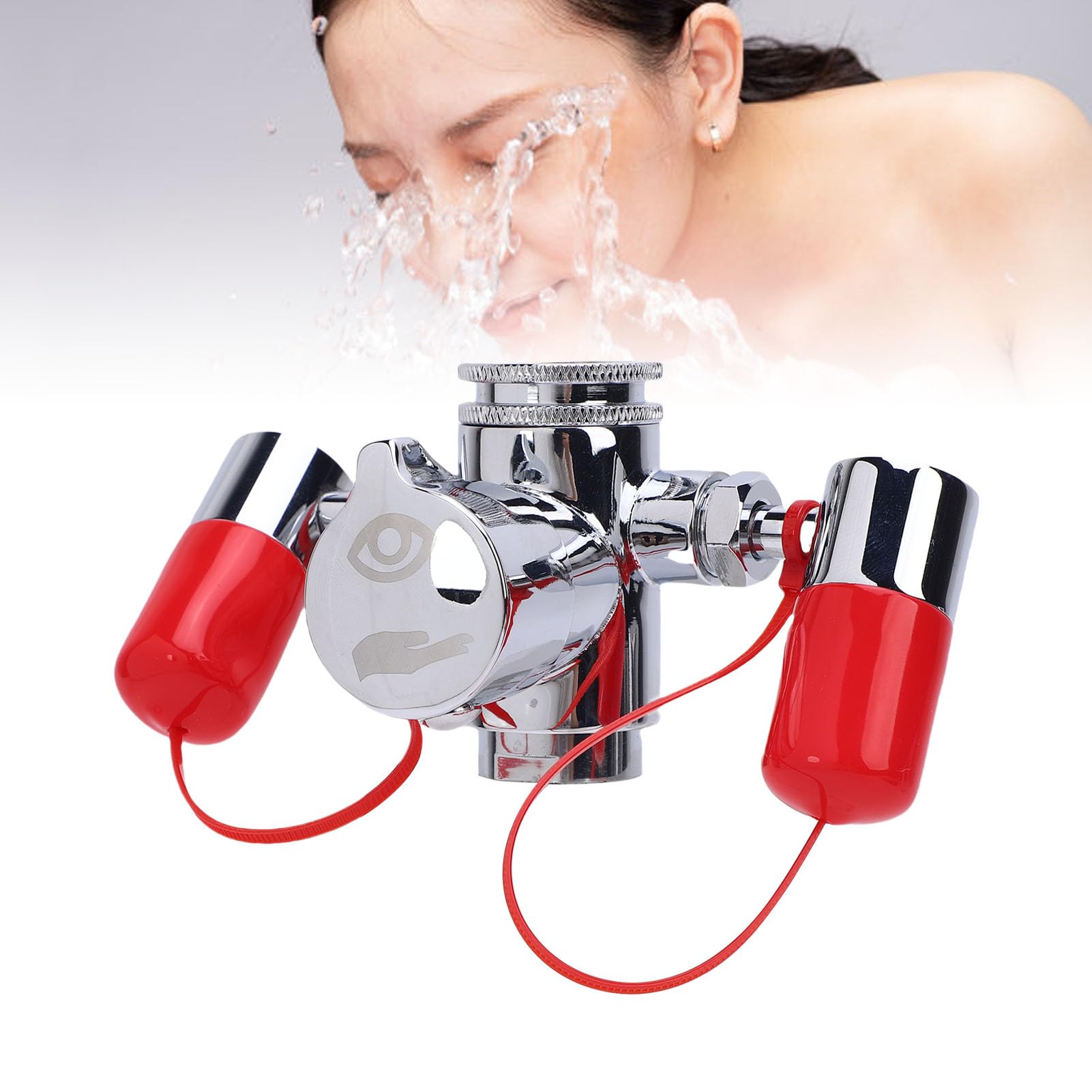 Wakects Am Wasserhahn Montierte Augenspülstation, Messing-Wasserhahn-Augenspülstation mit 3 Adaptern, 360 Grad Drehbaren Doppeldüsen und Abdeckung für die Verwendung Im Labor, in der Fabrik, Am
