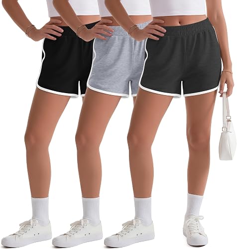 Vinsatin 3 Pack Girls' Athletic Dolphin Shorts, 3-Color, 13-14 Years