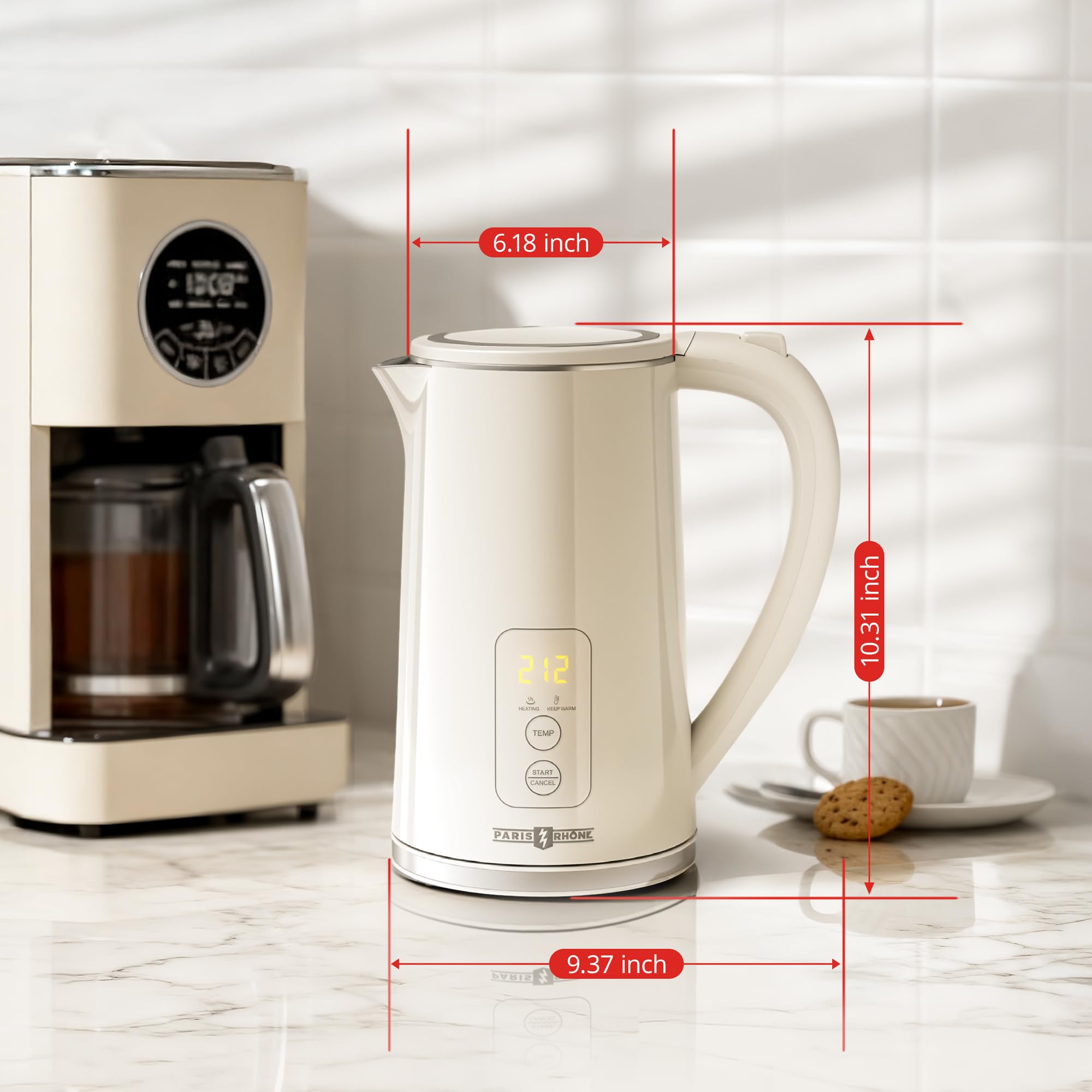 Paris Rhône Electric Kettle, Tea Kettle with 6 Temperature Settings, 1.7L Cordless Hot Water Boiler Heater, Strix Thermostat, Touch Control, Auto-Shutoff/Boil-Dry Protection, Keep Warm, LED Indicator