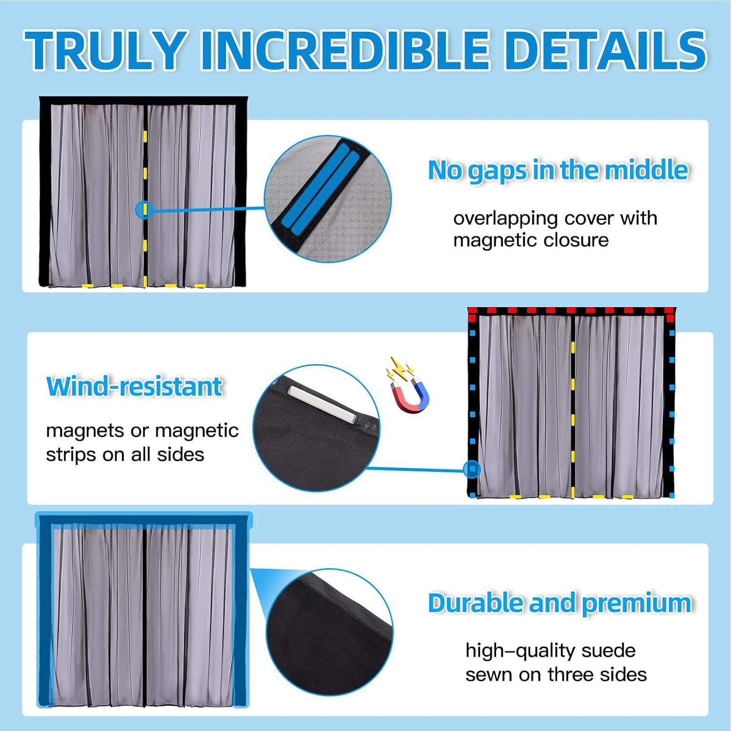 RV Sliding Door Fly Mesh,59x43 Inch Privacy Net - Sliding Door Fly Screen for RV | for Blackout Privacy Cargo Vehicle SUV Truck Trailer