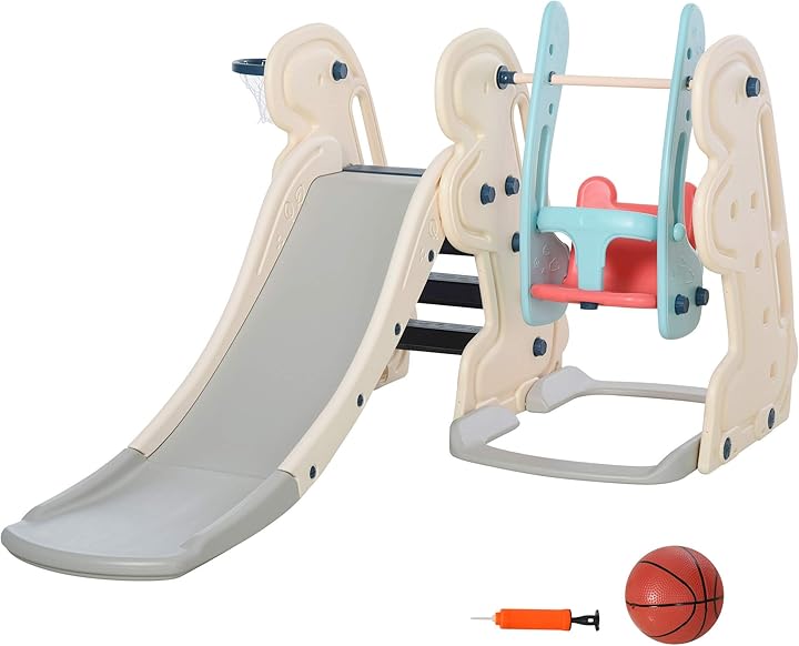 Scivolo per bambini da giardino o da cameretta con altalena,seggiolino e canestro,materiali certificati homcom IT331-0020631