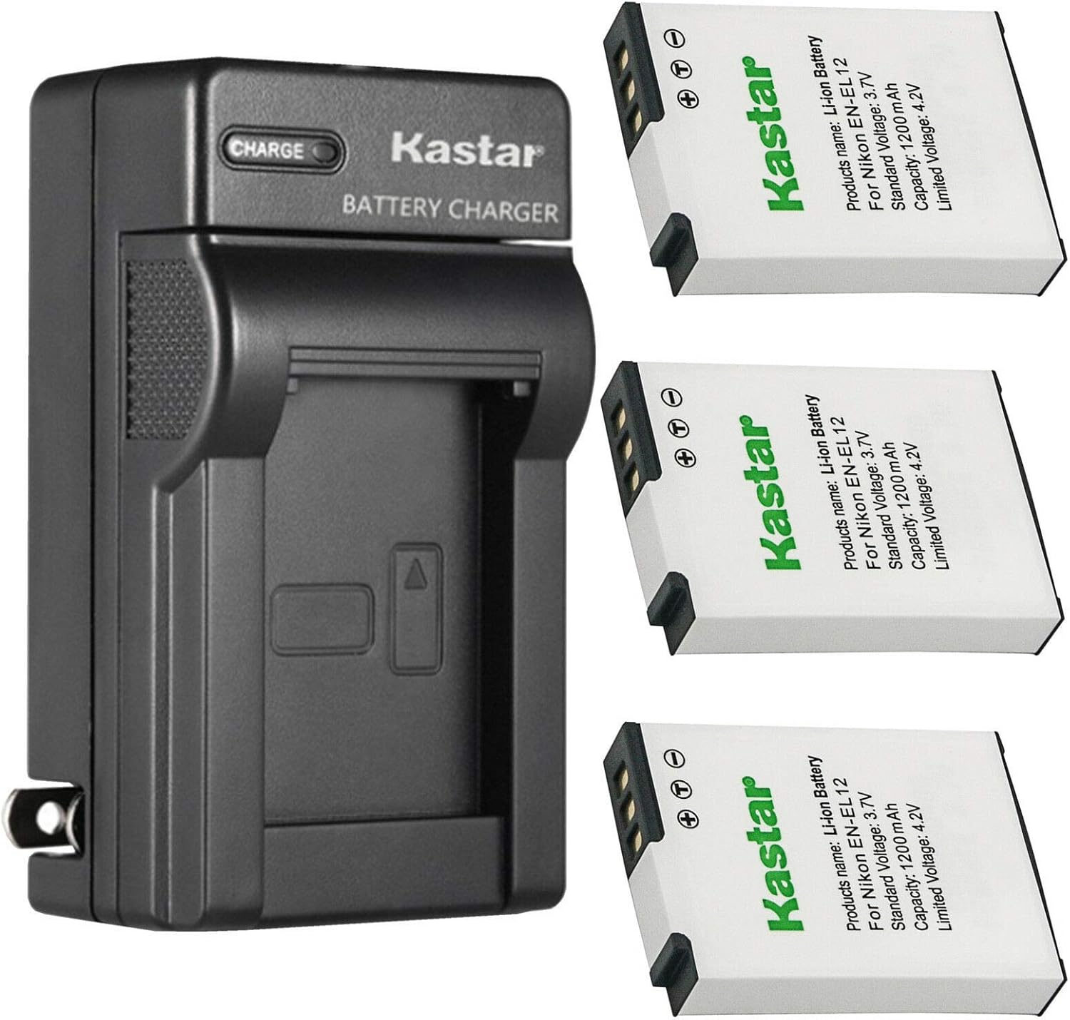 Kastar 4-Pack Battery and AC Wall Charger Replacement for Nikon Coolpix S1000pj, S1100pj, S1200pj, S6000, S6100, S6150, S6200, S6300 Cameras