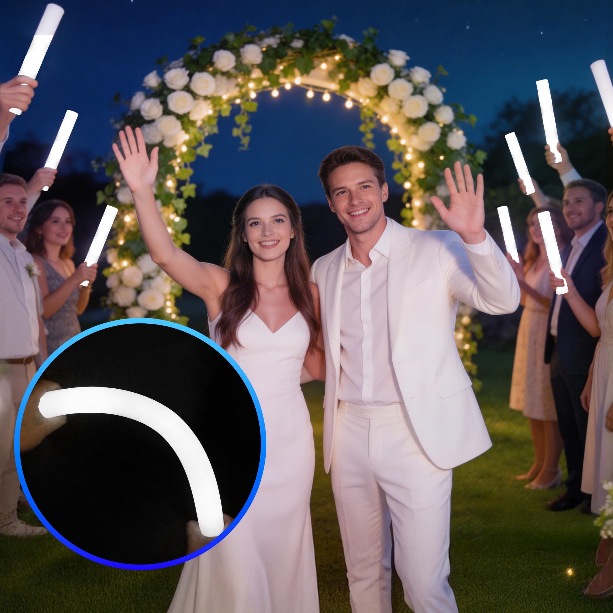 Design Wish 12 Pezzi Matrimonio Bastoncini Luminosi LED 34 cm Bastoncini Lampeggianti in Schiuma Bacchette Luminose Bianco Glow Stick 3 Modalità per Natale Compleanni Matrimoni Festa Accessori