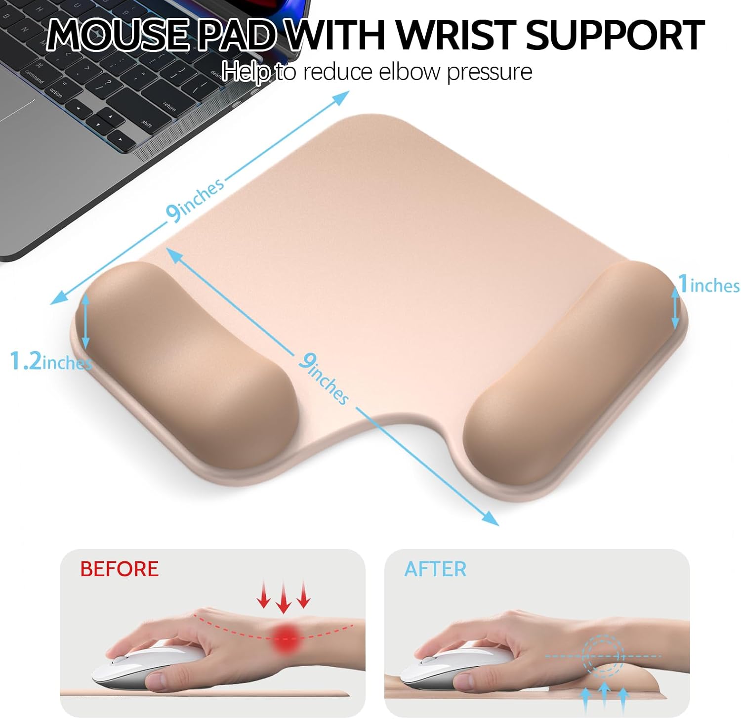 Ergonomic Mouse Pad with Gel Wrist Rest (1"& 1.2" Dual Height) - Mouse Pads Compact Mousepad Desk Mat Office, Gaming & Carpal Tunnel Relief | Non-Slip Rubber Base| Light Coffee Color image 3