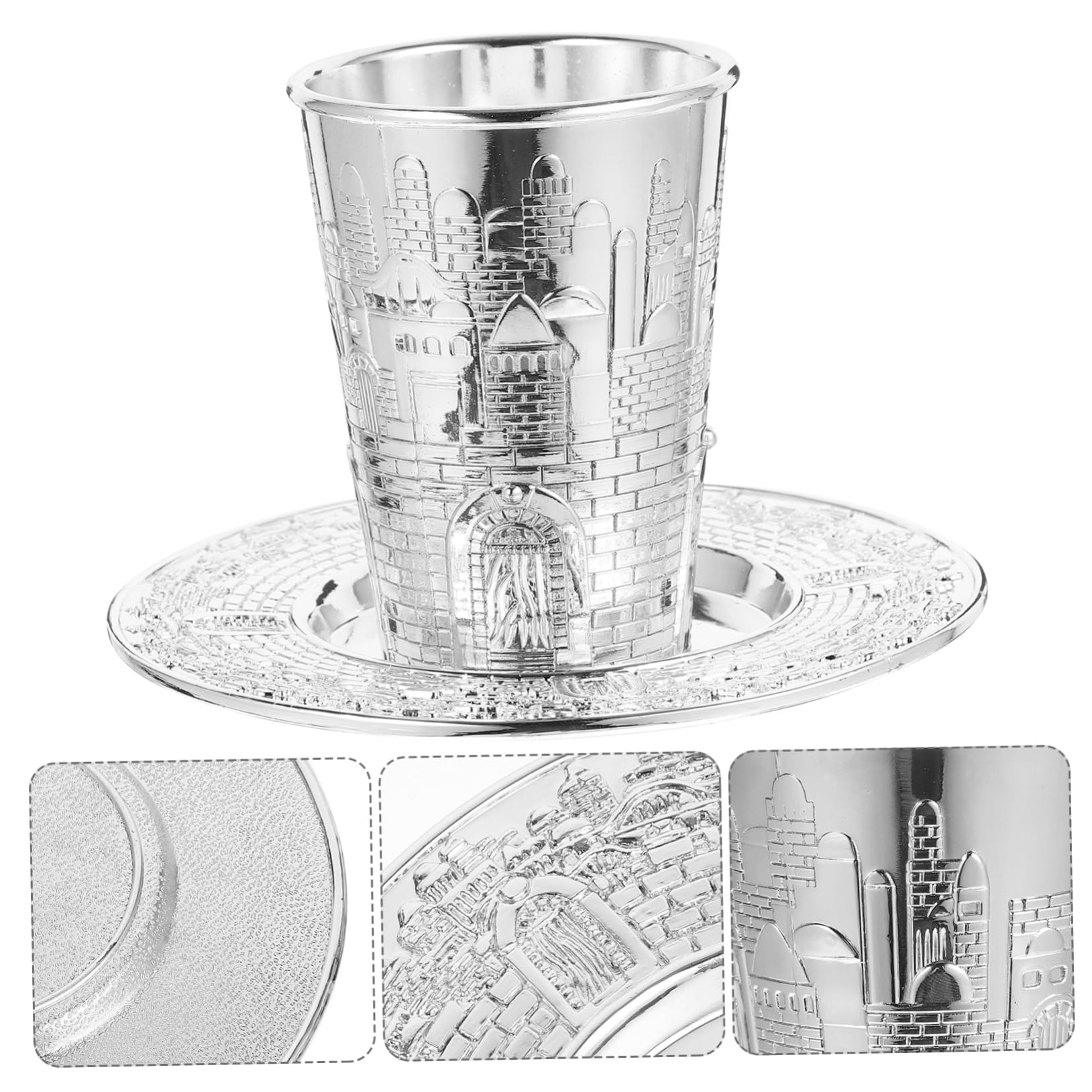 Didiseaon Set Calice Inciso per Celebrazione di Pesach e Shabbat in Lega di Zinco Argento con Design Elegante e Raffinato per Accessori Vino Regalo