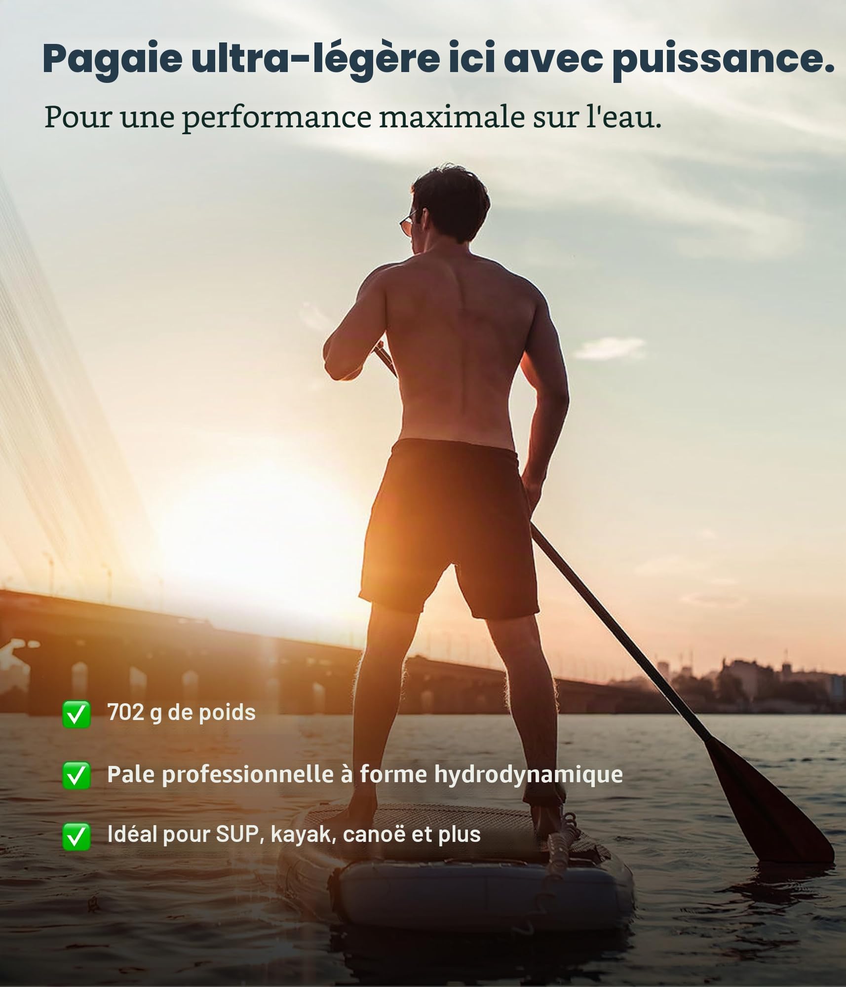 NEMAXX® pagaie Sup – 3 Parties,télescopique réglable,Aluminium/Carbone,Ultra légère,système Anti-Twist/poignée Ergonomique – pour Sup,Kayak,canoë et Bateau Gonflable (différents modèles et Longueurs)