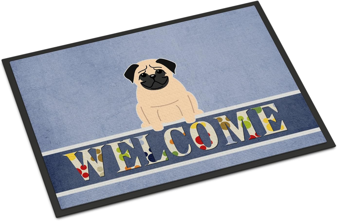 Caroline's Treasures BB5589MAT Pug Fawn Welcome Doormat 18x27 Front Door Mat Indoor Outdoor Rugs for Entryway, Non Slip Washable Low Pile, 18H X 27W