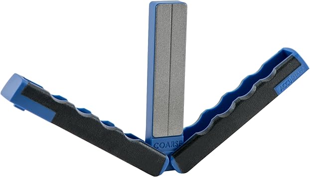 AccuSharp Diamond Paddle Foldable Knife Sharpener - Double-Sided Sharpener Features Coarse & Fine Surface w/Sharpening Groove - Quickly Sharpens/Hones Hooks & Darts - Blue/Black