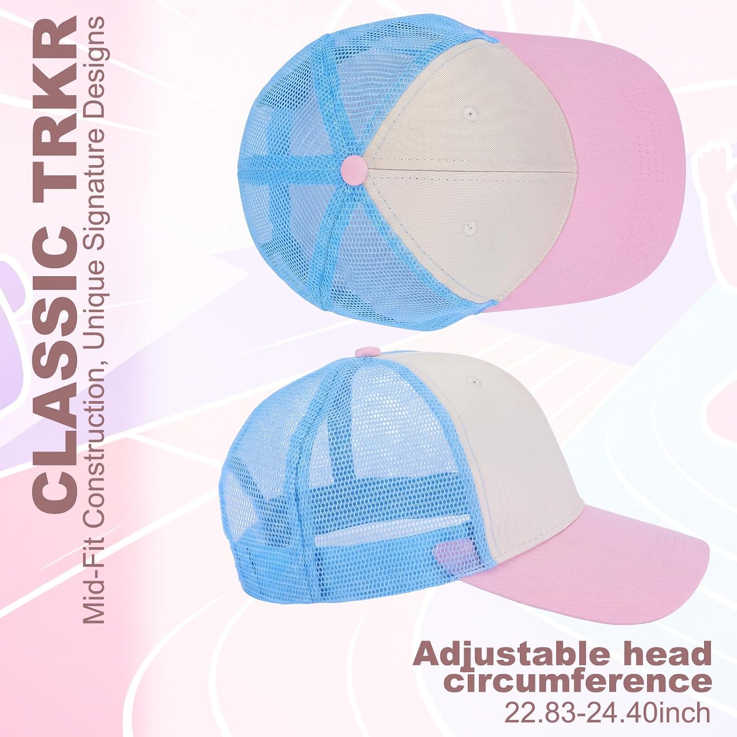 Unittype 3 Pack Pastel Trucker Hats for Women Cute Beach Trucker Cap Cotton Mesh Breathable Baseball Sun Hats for Summer Daily Wear Outdoor Fashion Outfit