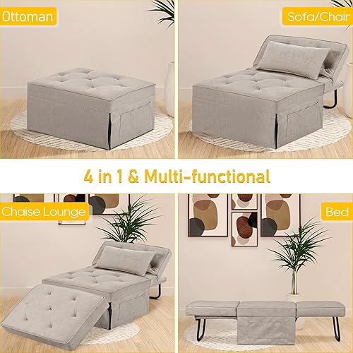 Miniatura 4 de Silla otomana 4 en 1, sofá de cama, silla convertible con respaldo y almohada ajustables, multifuncional, sin montaje para espacios pequeños, sala