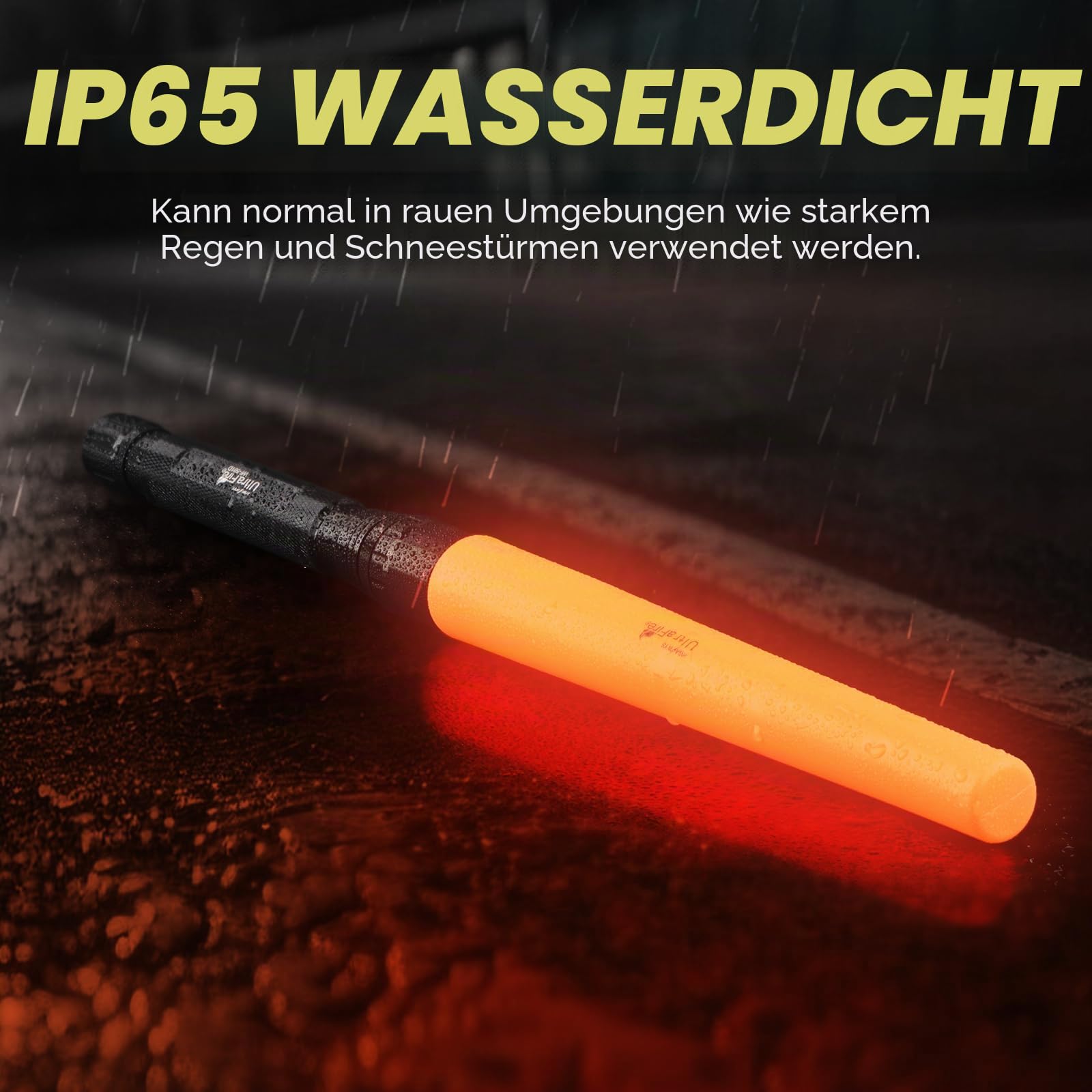 UltraFire 18 Zoll Verkehrsstab LED Taschenlampe, 1300 Lumen Signalstab für Verkehrskontrolle, 3 Modi mit Rotes Blinklicht, Orangen Stab für Flughafen, Feuerwehr, Autolenkung, Notfall, WF-501D