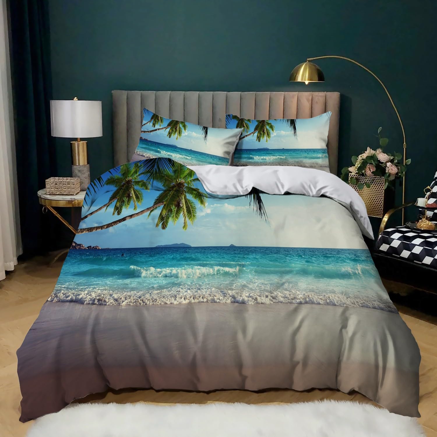 Parure de lit 2 personnes 240x260 cm beach imprimé microfibre